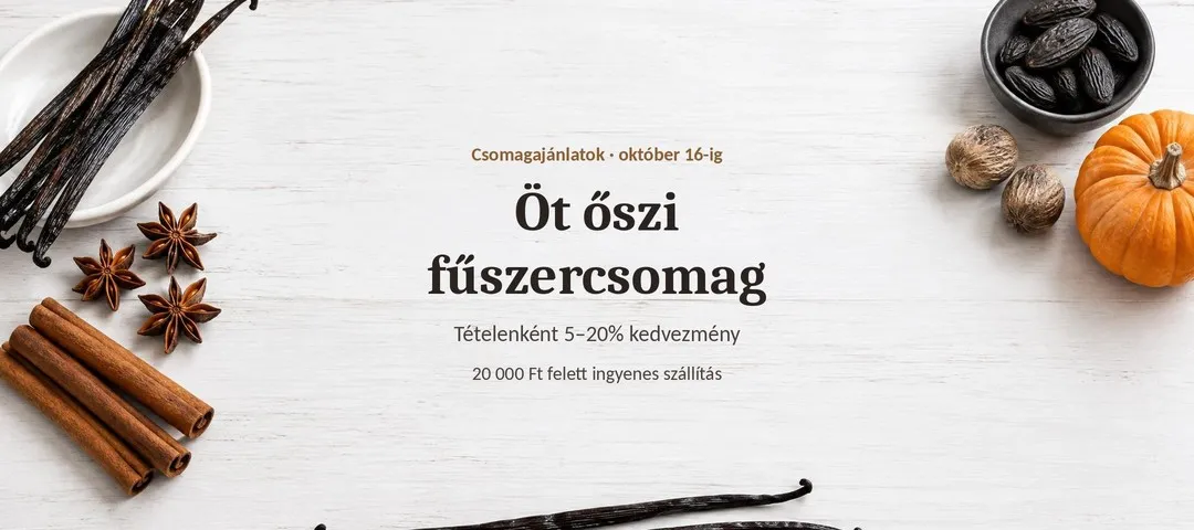 Öt őszi fűszercsomag, tételenként 5–20% kedvezmény, október 16-ig