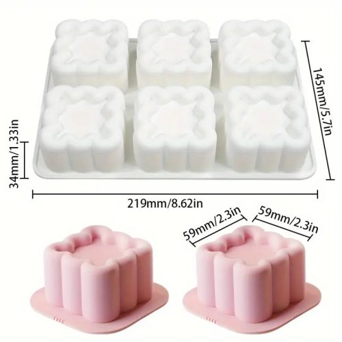 6 részes négyzet virág mintás mousse szilikon forma