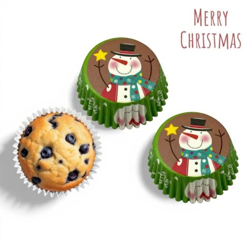 Karácsonyi muffin kapszlik – 75 db (Zöld, hóember mintás)