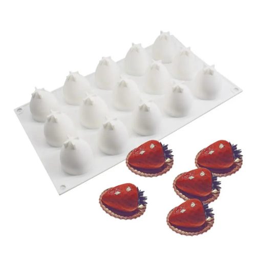 Eper alakú Szilikon Süti- és Mousse Forma (15 részes)